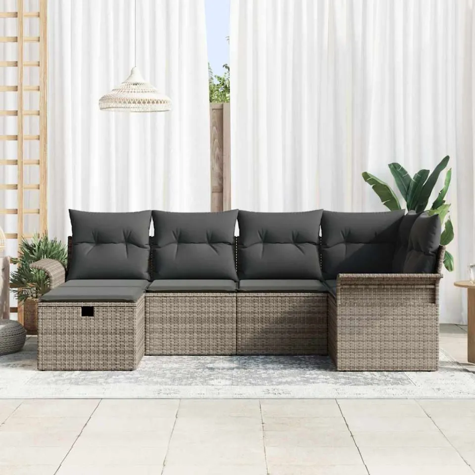vidaXL Tuin Sofa Set 6 st Poly riet bruin, foto 3