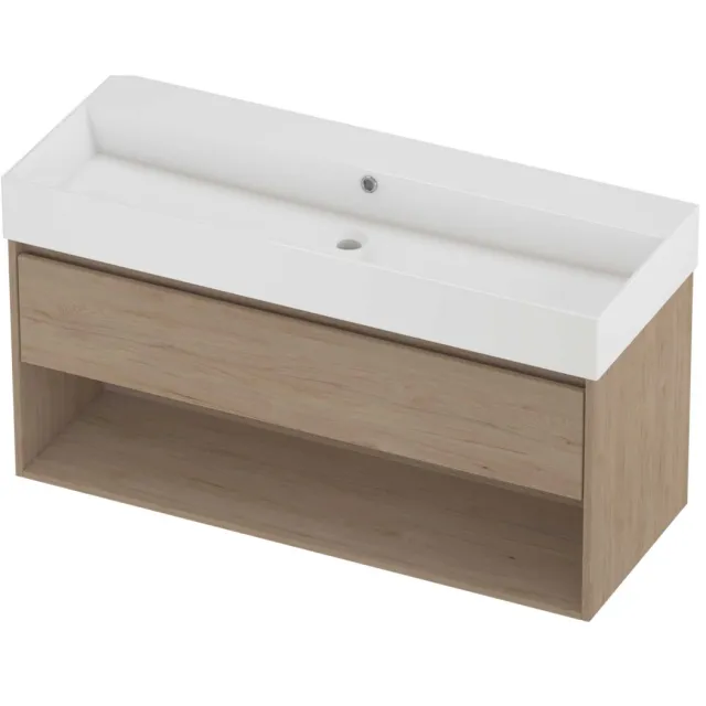 Proline Zara Badmeubelset Porselein Loft 120x46x65 cm Glans Wit Ideal Oak Eiken