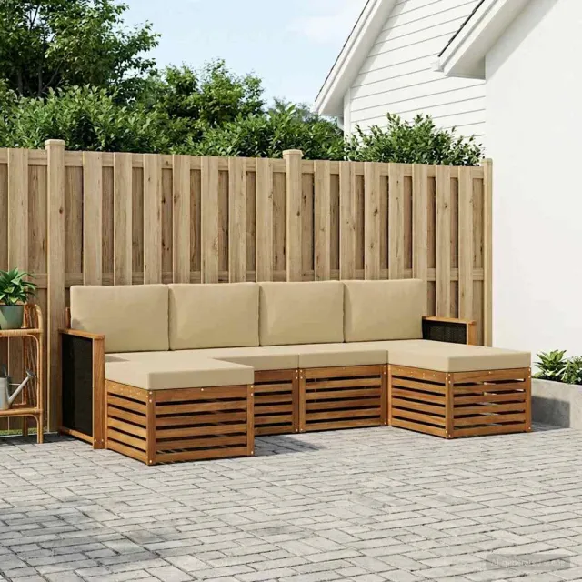 vidaXL Buiten bankenset 5 st 6-zits Natuurlijk en Beige