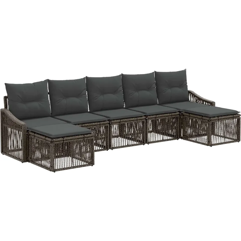 vidaXL Tuinbankenset 7 st 7-zits Grijs poly rattan, foto 3