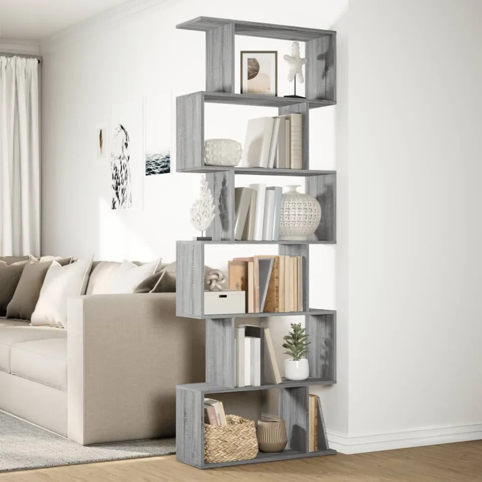 vidaXL Kamerscherm / boekenkast 6-laags 70x24x193 cm hout grijs sonoma, foto 3