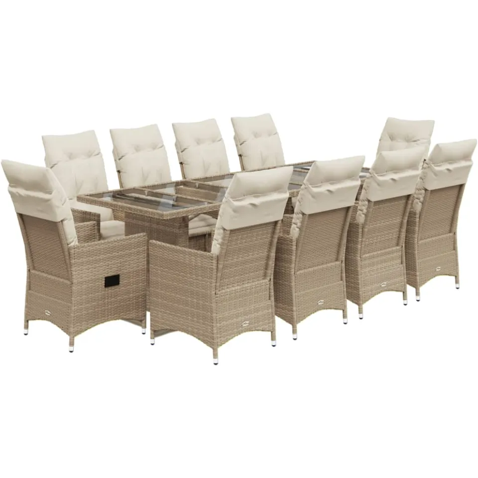 vidaXL 11-delige Bistroset met kussens poly rattan beige, foto 3