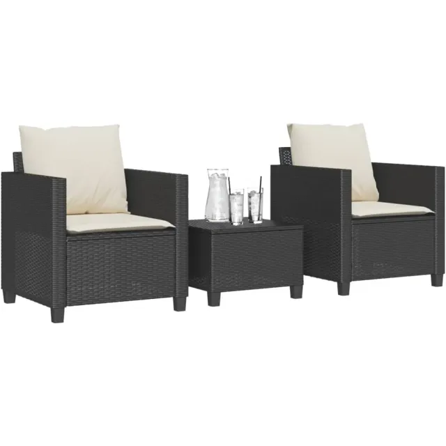 vidaXL 3-delige Bistroset met kussens poly rattan zwart