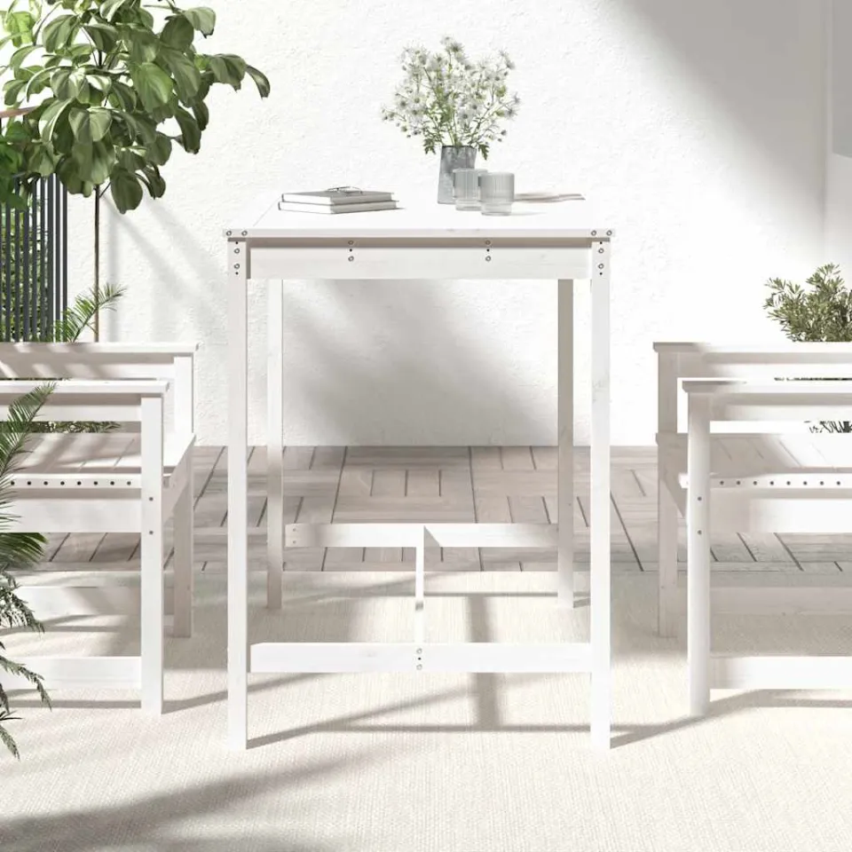 vidaXL Tuintafel 121x82,5x110 cm massief grenenhout wit, foto 3
