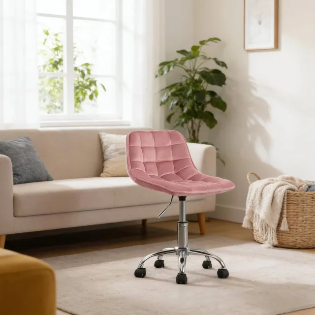 REDOM Bureaustoel met wielen - Verstelbare zithoogte en 360° draaibaar - Zonder armleuningen - Fluweel en metaal - Roze - 43 x 35,5 x 60-87,5 cm Pink