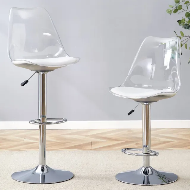 OKWISH Barkruk – Set Van 2 Met Verstelbare Zithoogte 60 Tot 80 Cm – 360 Graden Draaibaar – Voor Keuken En Bistro – Metaal En Kunststof – Zilver