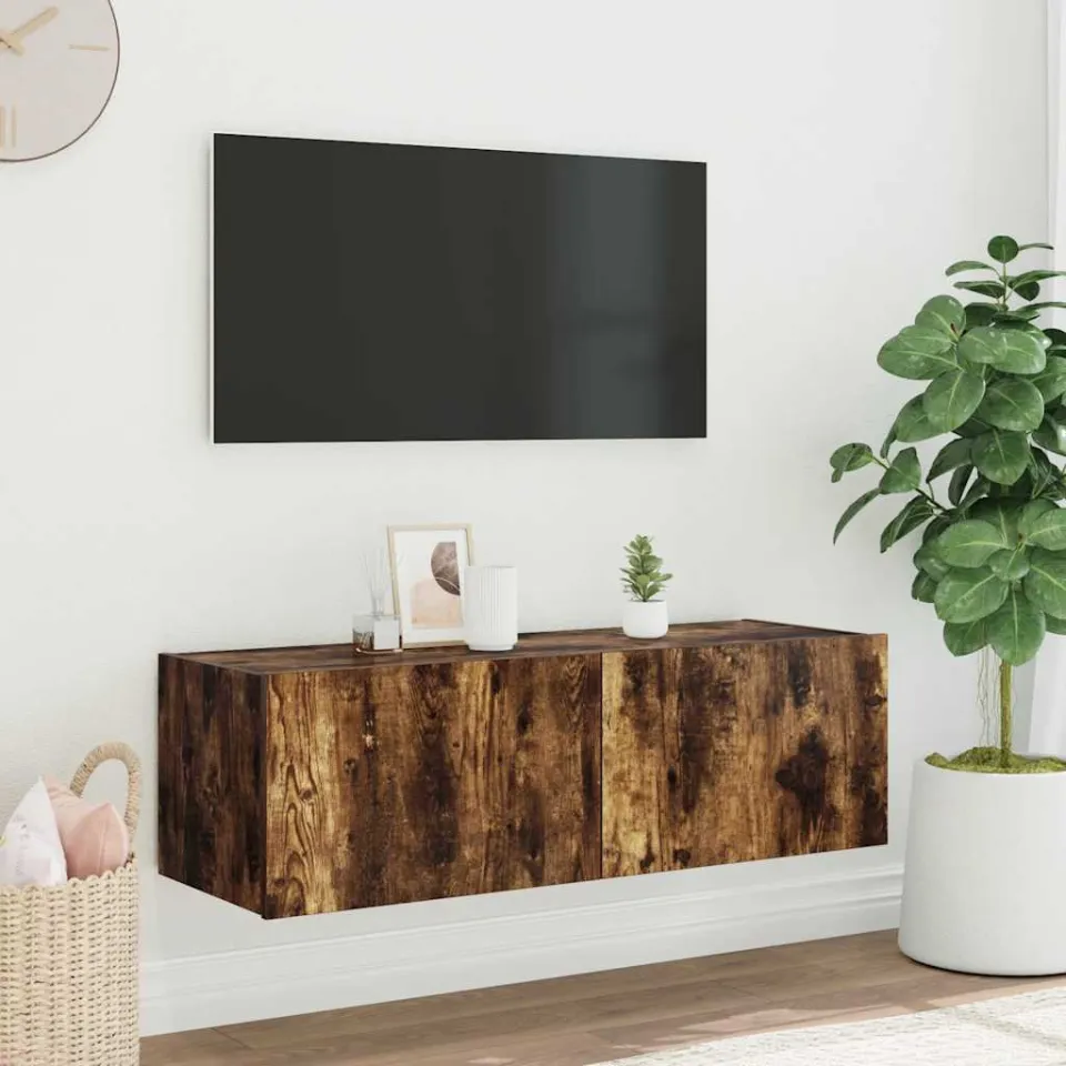 vidaXL Tv-wandmeubel met LED-verlichting 100x35x31 cm gerookt eiken, foto 4