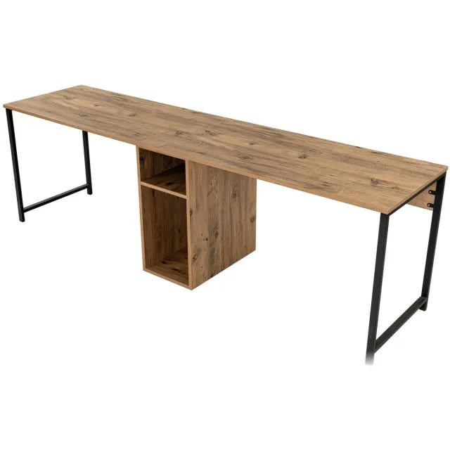 Skye Decor Twin Study Desk - Bureau - Atlantic Pine/Zwart - 240 cm Natuurlijk licht