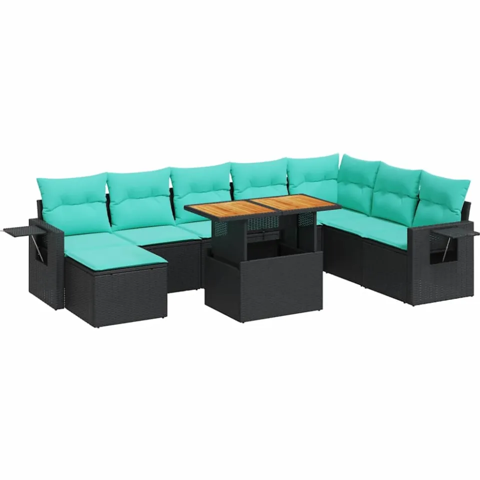 vidaXL 9-delige Loungeset met kussens poly rattan zwart