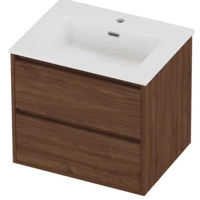 Proline Tribute Badmeubelset Porselein Elegant 1 Gat 60x46x54 cm Glans Wit Indian Walnut Houtlook