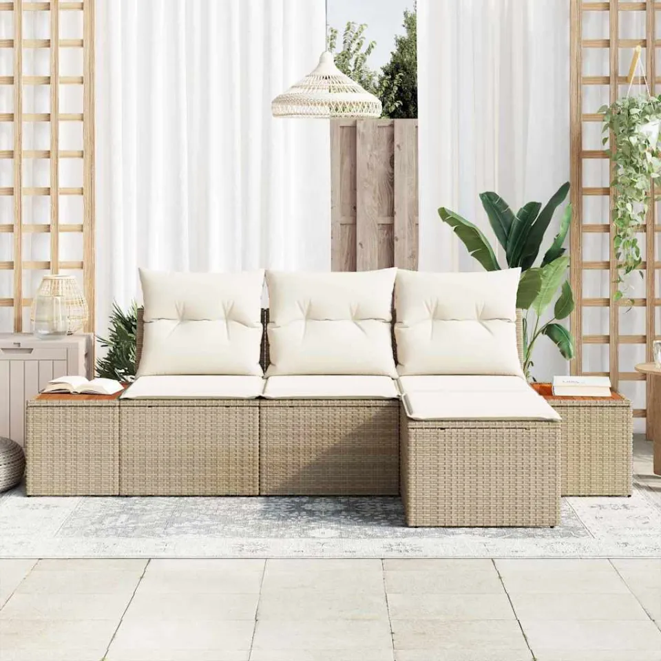 vidaXL Tuin Sofa Set 4 st Beige poly rattan, foto 3