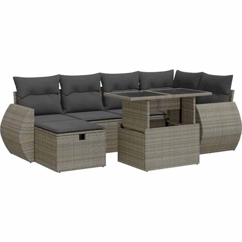 vidaXL 8-delige Loungeset met kussens poly rattan acacia grijs, foto 3