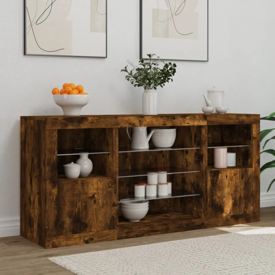 vidaXL Dressoir met LED-verlichting 142,5x37x67 cm gerookt eikenkleur, foto 3