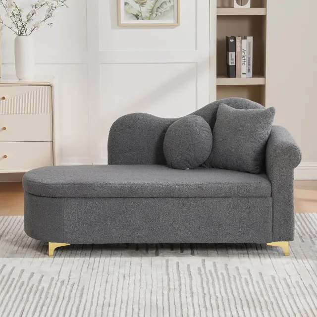 COVREO Chaise longue 134 cm, Antique Gray, stof en metaal, met opbergruimte Antiek grijs