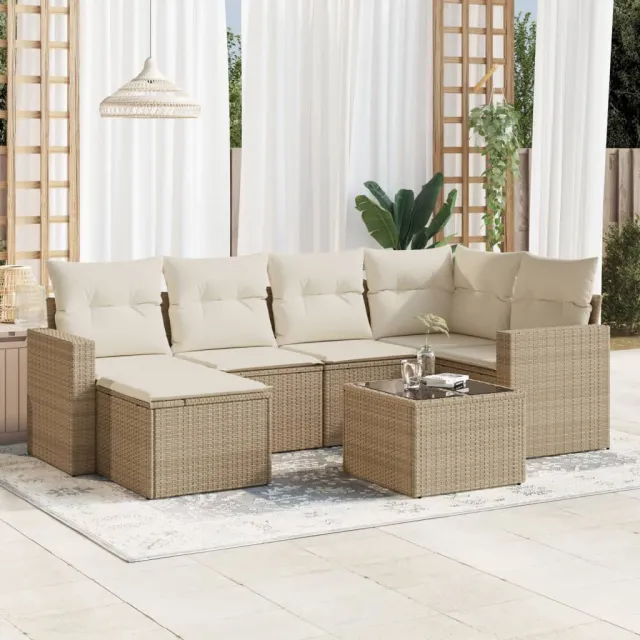 vidaXL 7-delige Loungeset met kussens poly rattan beige, foto 2