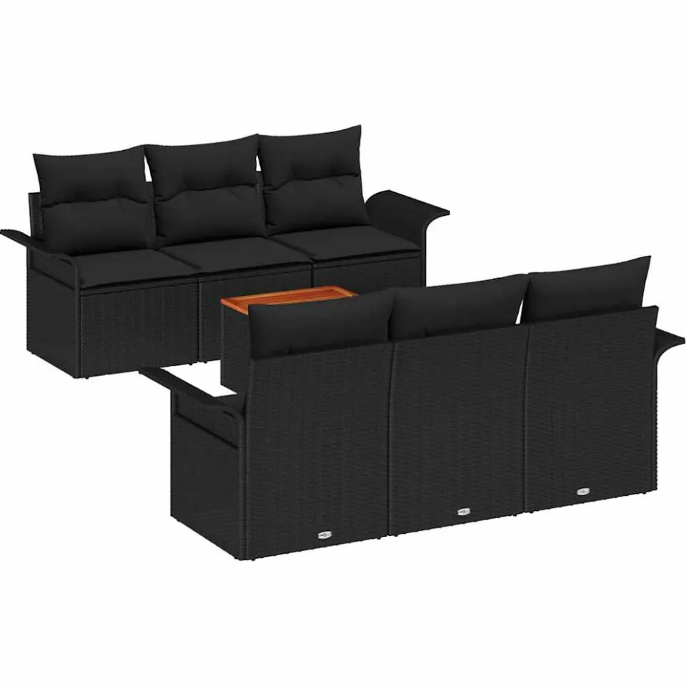 vidaXL Tuinbankenset 7 st Zwart poly rattan