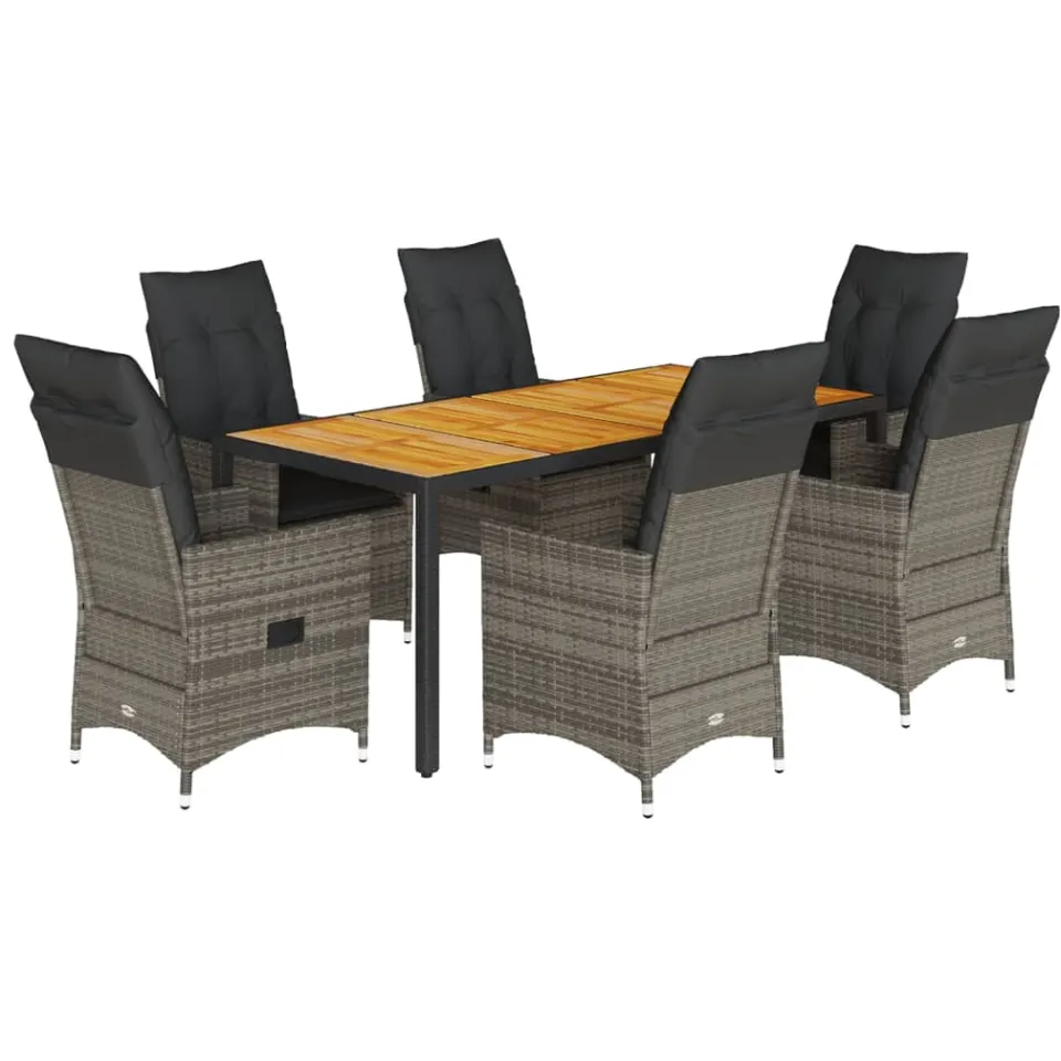 vidaXL 7-delige Tuinset met kussens poly rattan grijs, foto 3