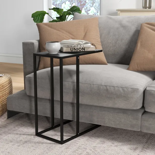 COVREO Sidetable 46 x 26 x 60 cm zwart, staal met C-vorm en 8 kg draagkracht