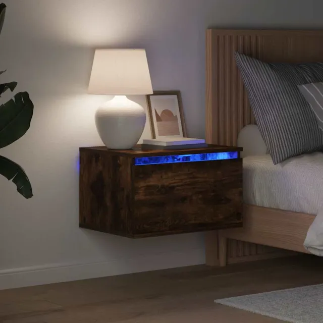 vidaXL Nachtkastje met LED's wandgemonteerd gerookt eikenkleurig Bruin