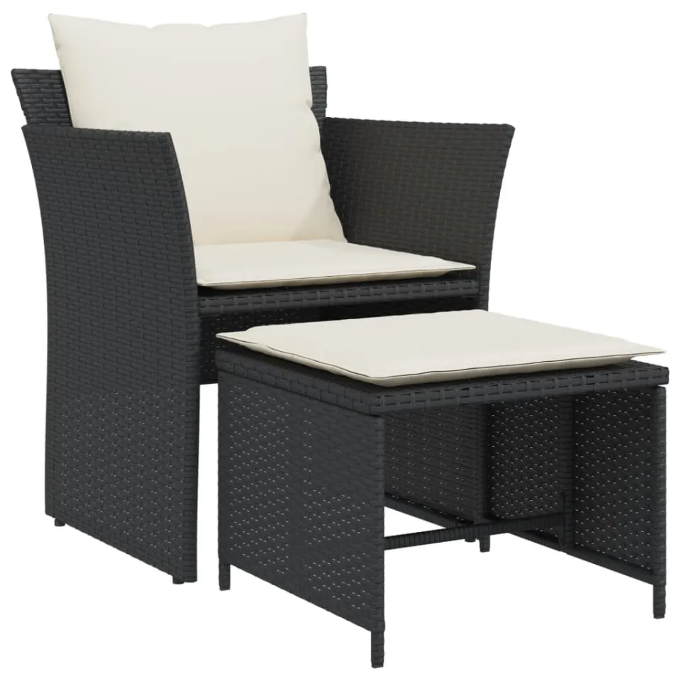 vidaXL Tuinstoel met voetenbank poly rattan zwart, foto 4