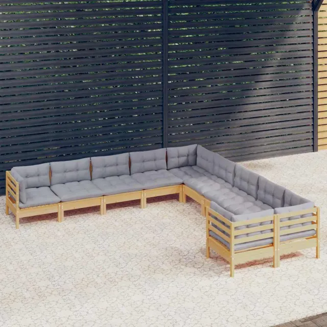 vidaXL 10-delige Loungeset met grijze kussens grenenhout grijs, foto 2