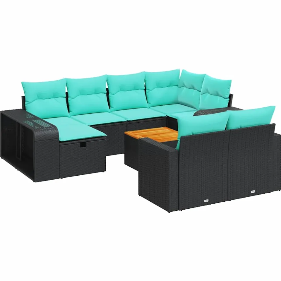 vidaXL 11-delige Loungeset met kussens poly rattan zwart, foto 3