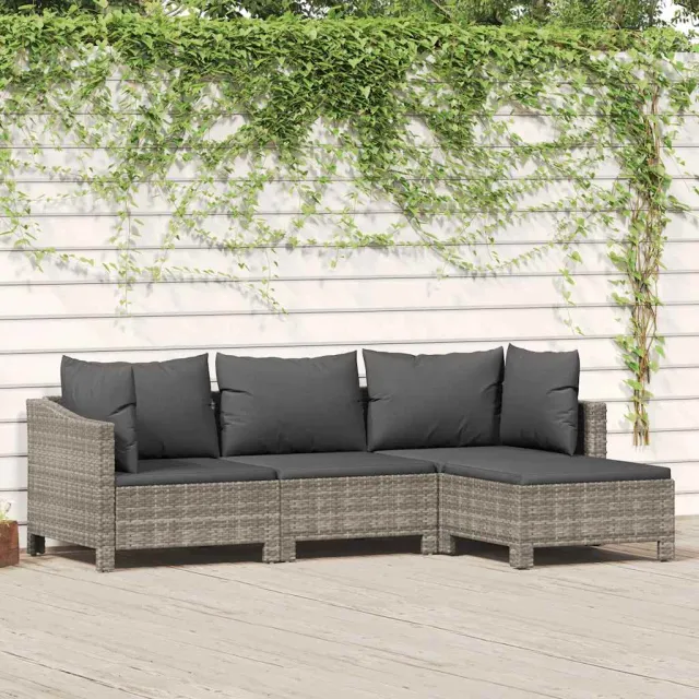 vidaXL 4-delige Loungeset met kussens poly rattan grijs