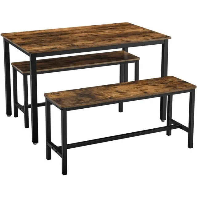MAZAZU Eettafel met 2 Banken - Eethoek Set 4 Personen - Industrieel - Bruin/Zwart - 110x70x75 cm