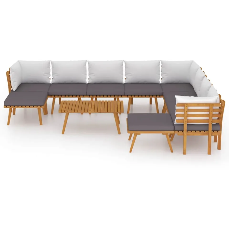 vidaXL 11-delige Loungeset met kussens massief acaciahout bruin, foto 3