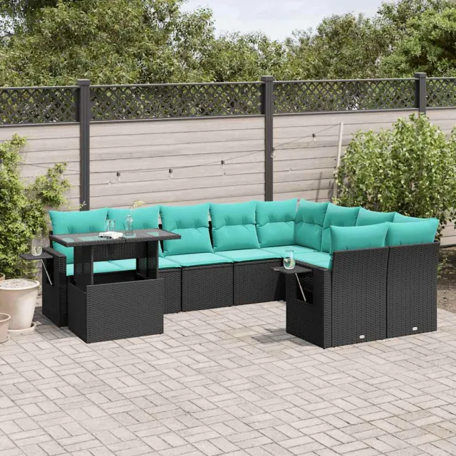 vidaXL 10-delige tuinbankset met kussens van zwart polyrotan, foto 2