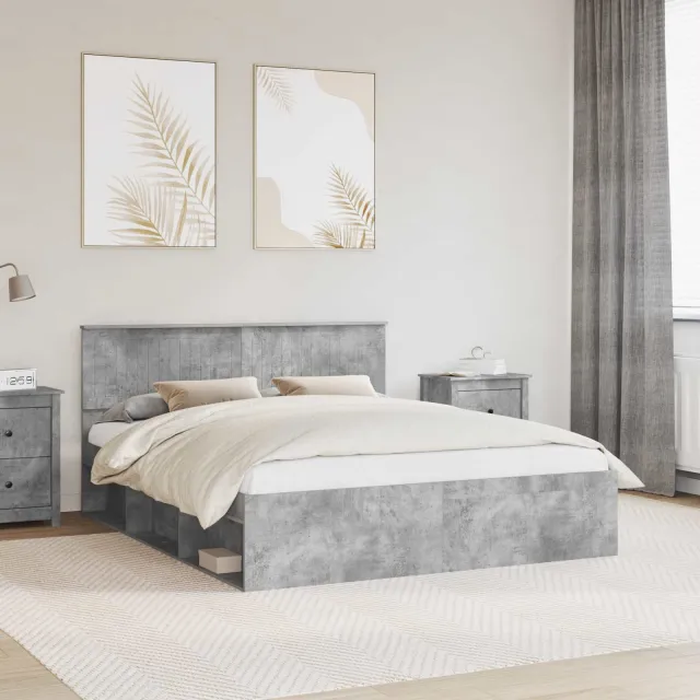 vidaXL Bedframe Betongrijs 160 x 200 cm Massief grenenhout