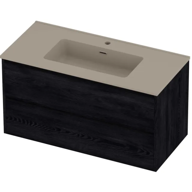 Proline Tribute Badmeubelset Porselein Elegant Greeploos 100x46x54 cm Mat Crème Cotton Black Oak Eiken