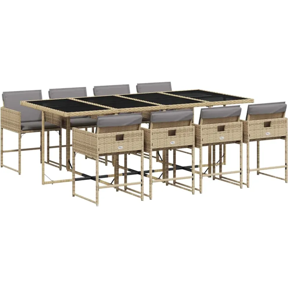 vidaXL 9-delige Tuinset met kussens poly rattan gemengd beige