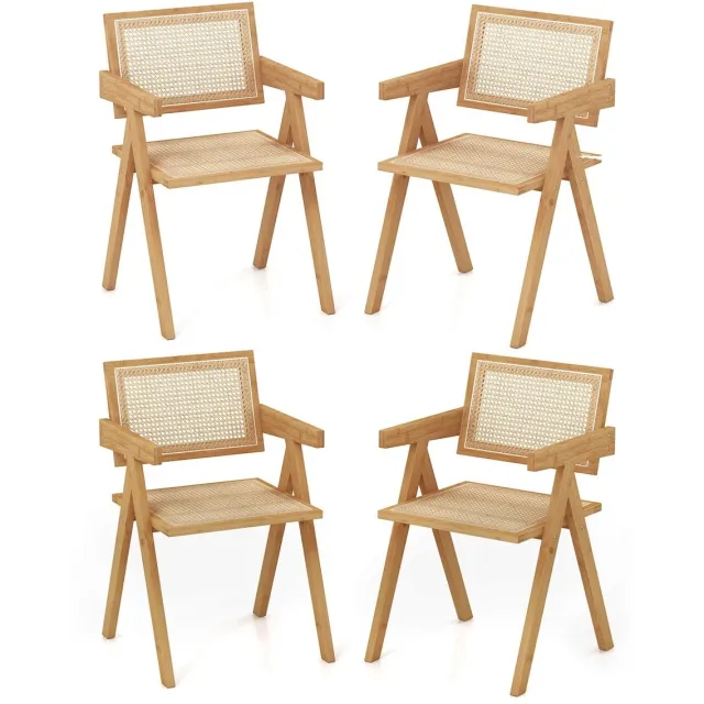 North Collective House of Balance Eetkamerstoelen - Set van 4 - Stoel van Bamboe en Riet - Stoelen Modern Bali Stijl - Rieten Fauteuils voor Keuken Eetkamer Woonkamer Hout Kleur