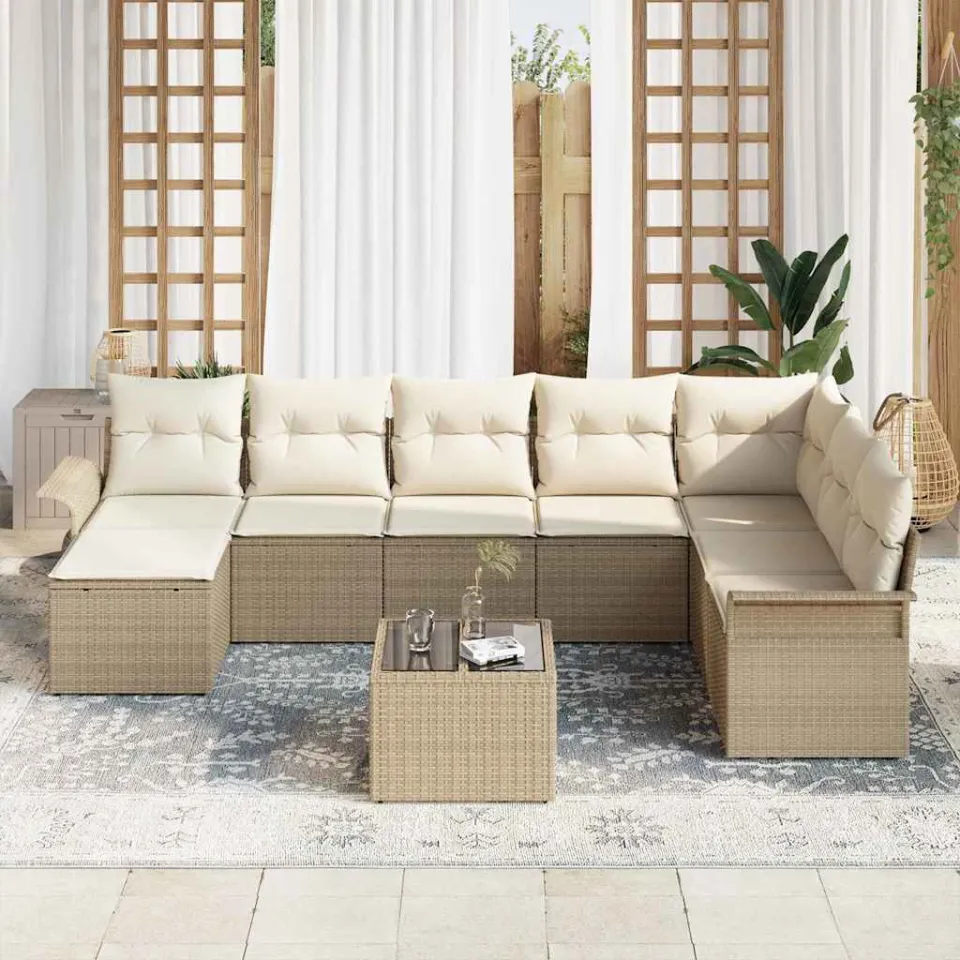 vidaXL Tuin Sofa Set 9 st Beige poly rattan, foto 3