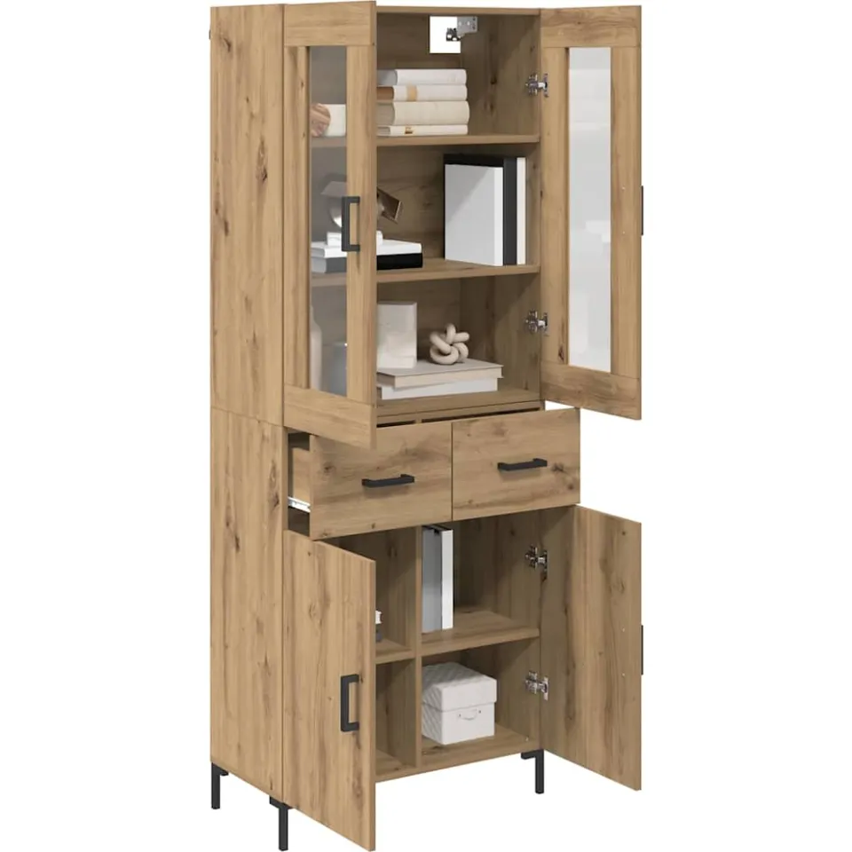 vidaXL Hoge kast 2 st Artisan Eiken 69,5 x 34 x 180 cm Bewerkt hout Bruin