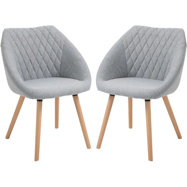 Lunpog Eetkamerstoelen, Scandinavisch design, 2 stuks, linnen, grijs | Taps toelopende poten van beukenhout, zitting, rugleuning, ergonomische armleuningen Gris