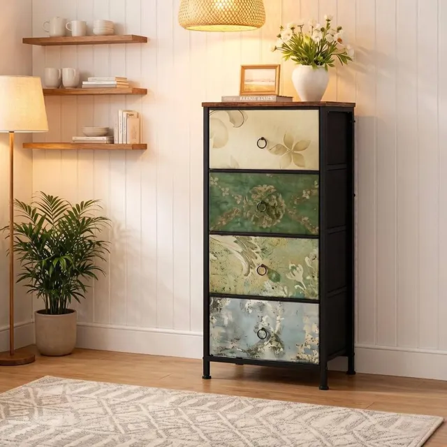 CHICFURN Ladekast - 4 lades - Opbergen - Stoffen lades - Multicolor Bruin