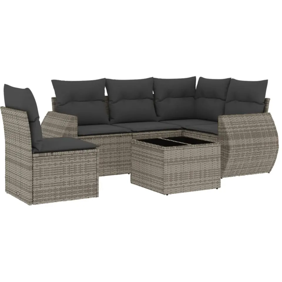 vidaXL 6-delige Loungeset met kussens poly rattan grijs, foto 4