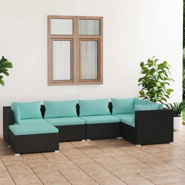 vidaXL 6-delige Loungeset met kussens poly rattan zwart, foto 2