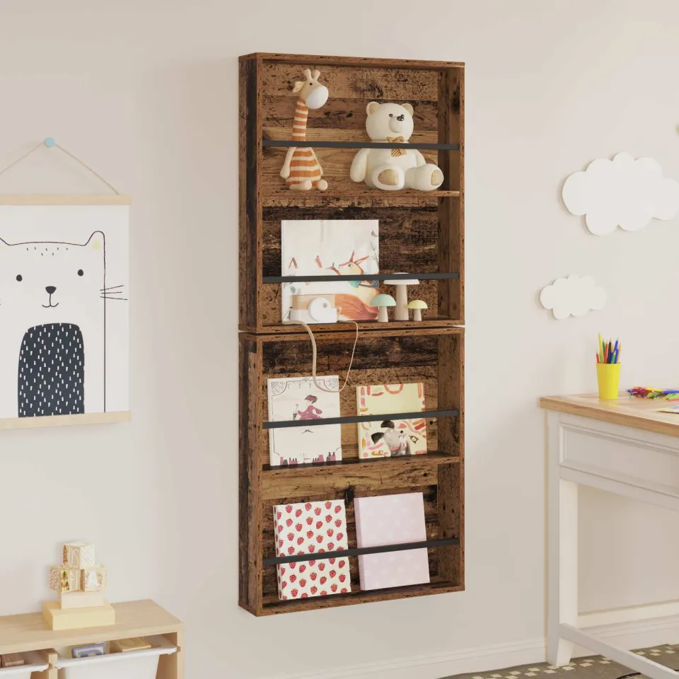 vidaXL Tijdschrift Rek 2 st Oudhout 60 x 12 x 70 cm Bewerkt hout bruin, foto 4
