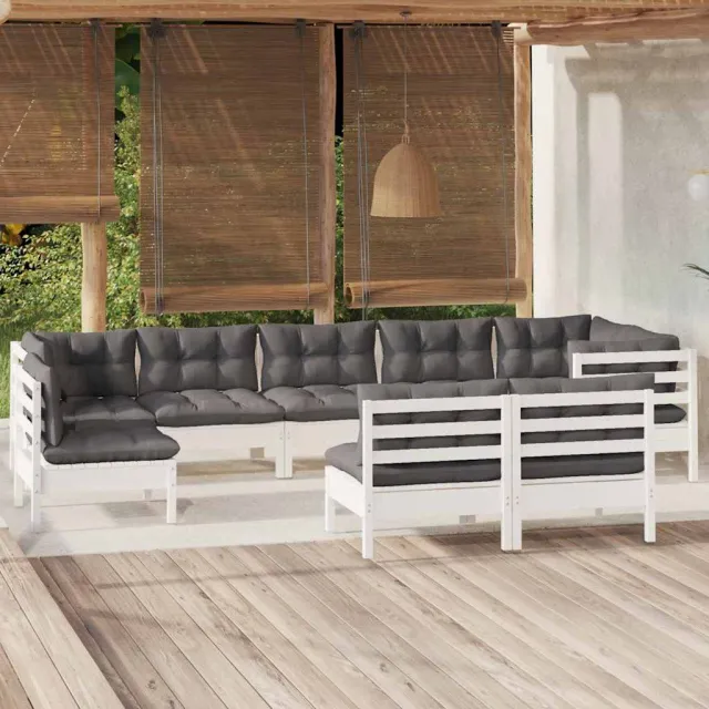 vidaXL 10-delige Loungeset met kussens massief grenenhout wit, foto 2