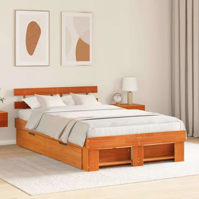 vidaXL Bedframe met lade Wasbruin 120 x 200 cm Massief grenenhout