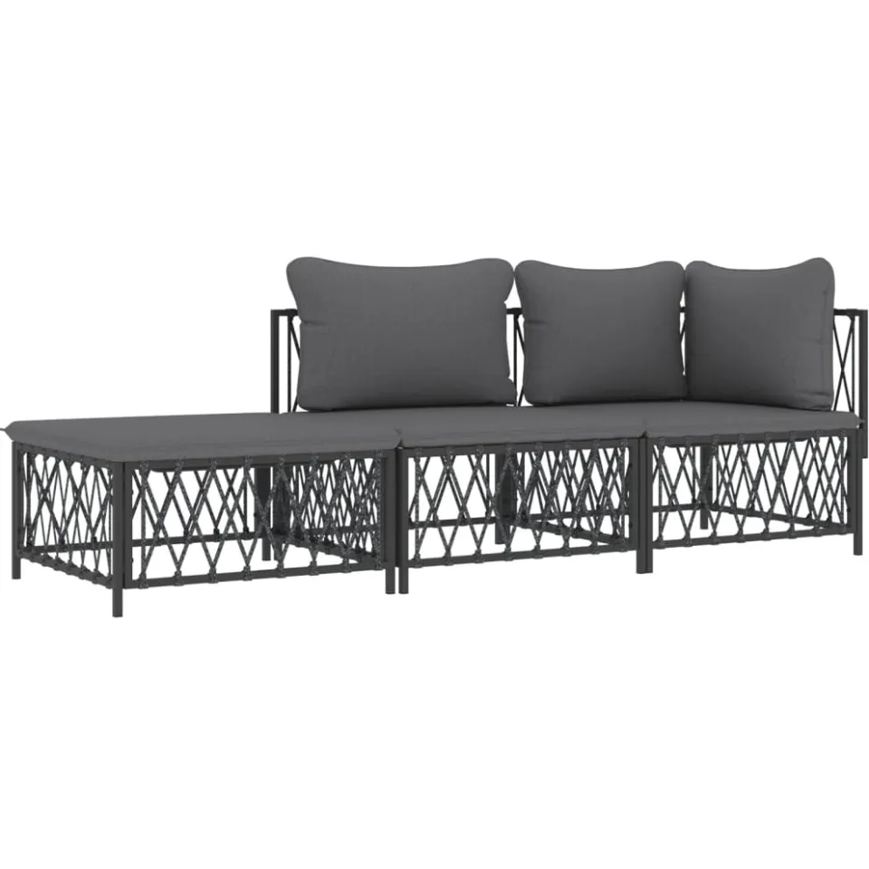 vidaXL 3-delige Loungeset met kussens staal antracietkleurig Anthraciet