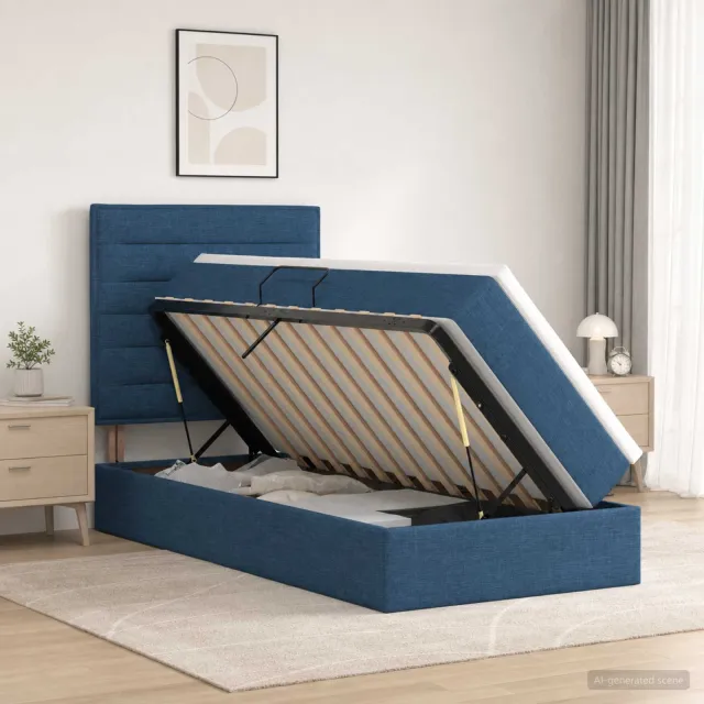vidaXL Opslag bed met matras met hoofdeinde Blauw 100 x 200 cm Stof