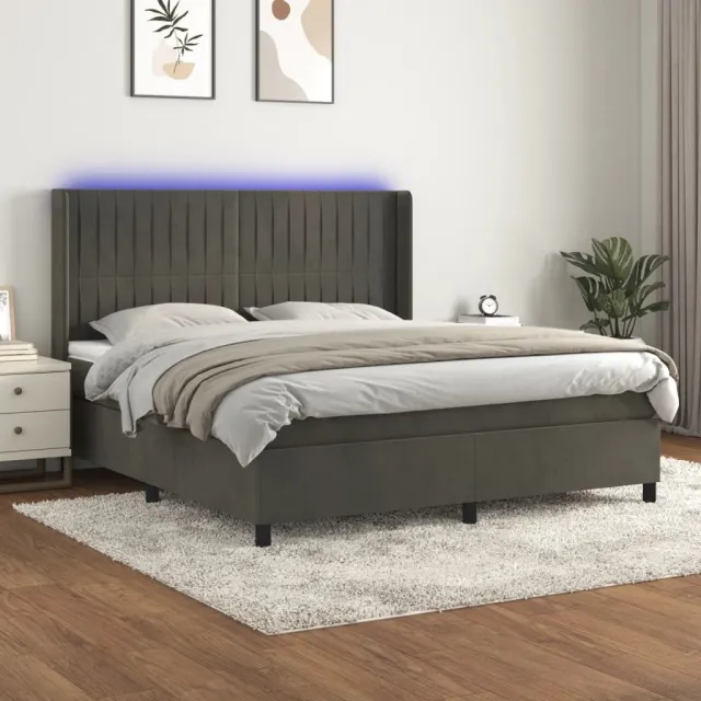 vidaXL Boxspring met matras en LED fluweel donkergrijs 160x200 cm grijs