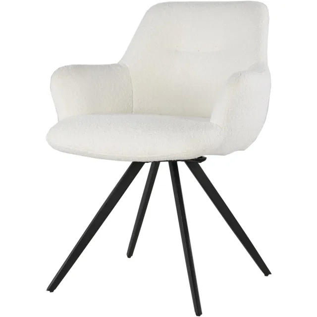 Livingfurn Eetkamerstoel Bouclé Wit - Draaibaar - 60x60x84cm - Set van 2
