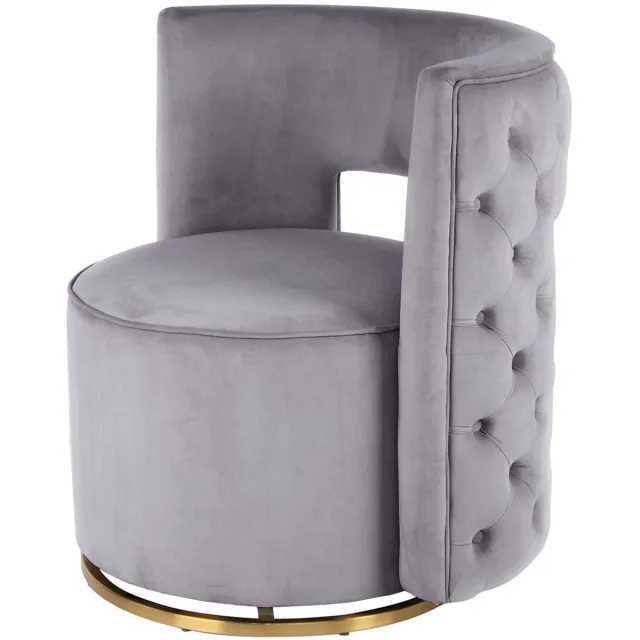 Padiro draaifauteuil 74 x 66,5 x 77,5 cm - grijs en goudkleurig - fluweel - 360 graden draaibaar en sierknopen
