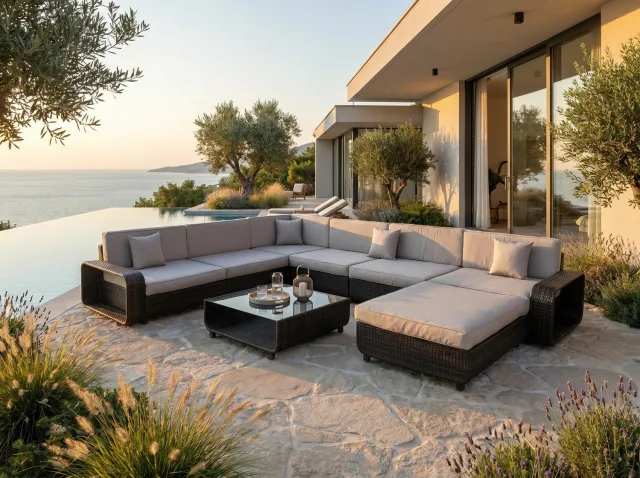 Opulence Loungeset Garda 8-delig | Donkerbruin Wicker & Lichtgrijze Kussens | Afgeronde Hoeken | Aluminium Frame | incl. Glazen Salontafel