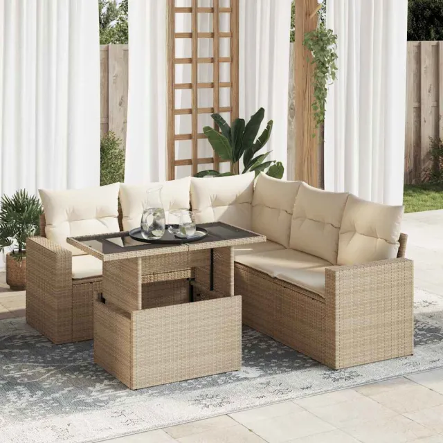 vidaXL 6-delige Loungeset met kussens poly rattan beige, foto 2